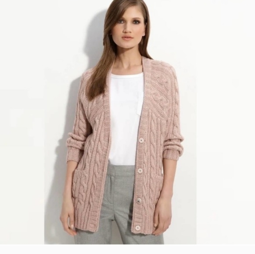 St. John Light Pink Cable Knit Cardigan